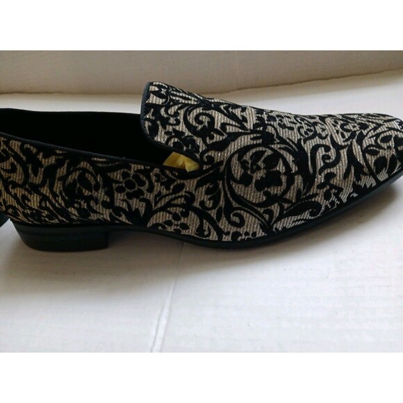 Stacy Adams Mens Swank Floral Velour OVERLAY Slip-on Loafers Black-Tan 10.5M - Picture 6 of 16